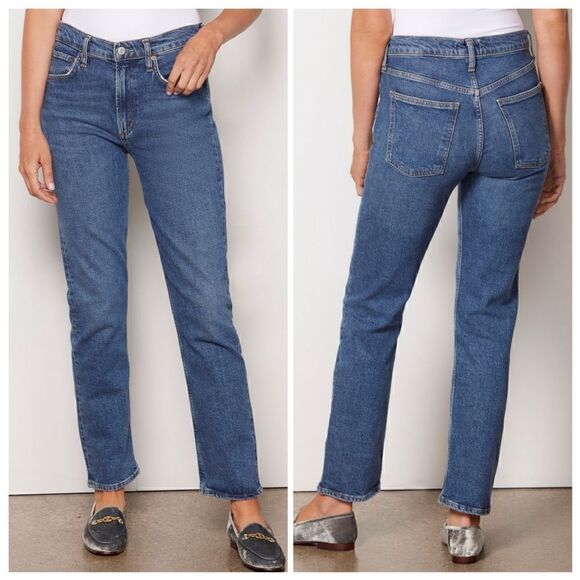 Agolde Merrel Mid Rise Straight Leg Stretch Denim Jeans In Cinema NWT - Picture 2 of 10